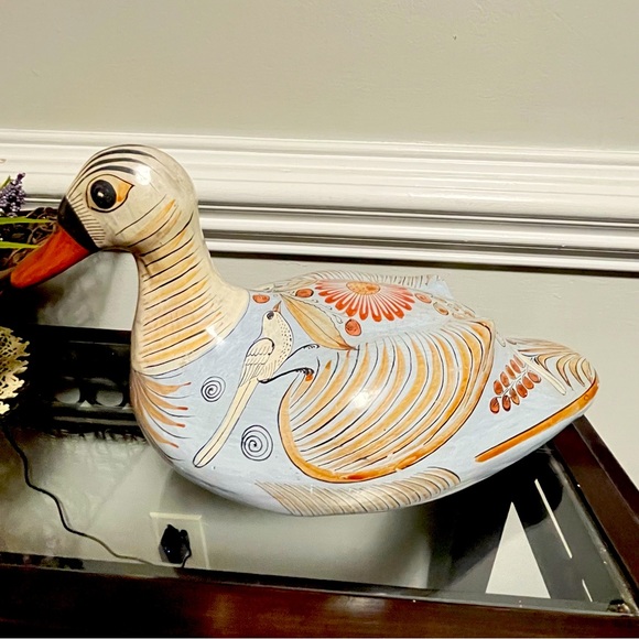 Large Vintage Tonala Mexican Duck Made in Mexico Hand Crafted & Painted Pottery - Picture 10 of 10